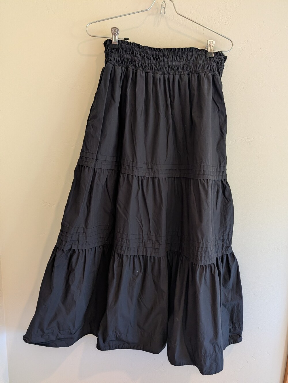 QUINCE Organic Cotton Tiered Maxi Skirt Black Small